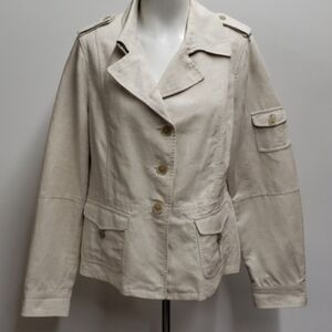 Facconable Linen Cotton Peplum Beige Button-Up Jacket Women's Size XL